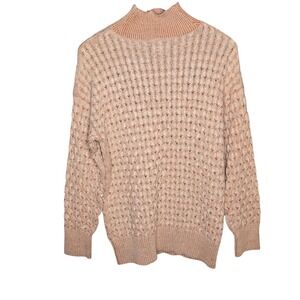 Knox Rose Mock Neck Sweater Honeycomb Knit Pullover Casual Warm Orange Beige S